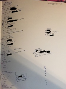 Heavily redacted planner page